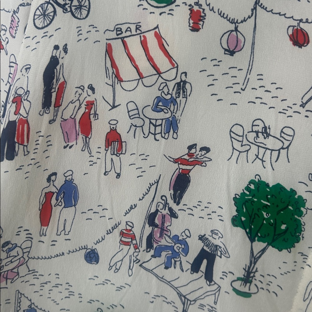 BODEN Sienna Silk Shirt Ivory Paris Scene Size 20-22R - Picture 7 of 15